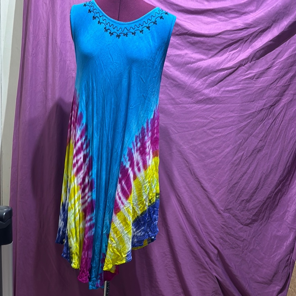 Shoreline Women's Tie-Dye Sleeveless Dress, Summer Sundress, BOHO Hippie OS